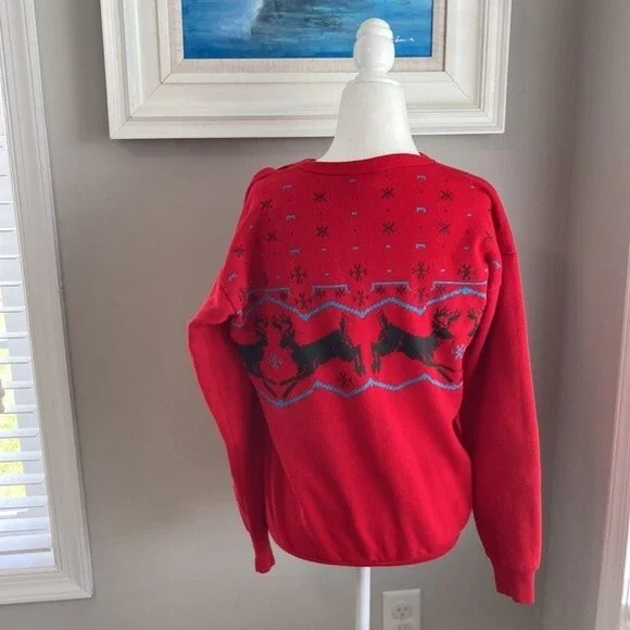 Vintage 90s Tultex Reindeer Christmas Sweatshirt Medium - Picture 5 of 8